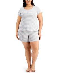 Plus Size Striped Shorts Pajamas Set, Created for Macy's