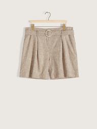 Belted Heathered Linen Shorts - Addition Elle
