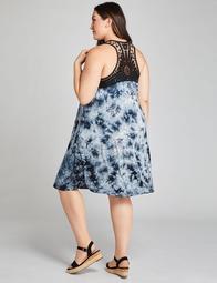 Printed Crochet-Back Swing Dress