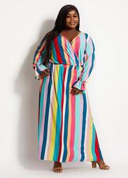 Tall Striped Mock Wrap Maxi Dress