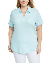 Plus Size Point-Collar Cotton Top, Created for Macy's
