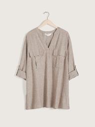 Solid Linen Popover Tunic Blouse - Addition Elle