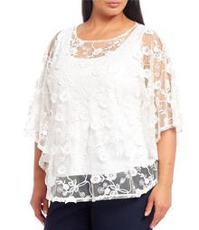 Plus Size Sheer Mesh Embroidered Sequin Embellished Detail Butterfly Top
