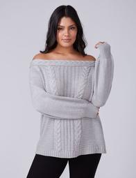 Fast Lane Off-the-Shoulder Cable Knit Tunic Sweater