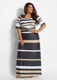Striped Crossover Waist Maxi Dress