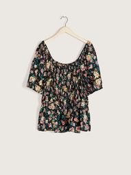 Printed Cropped Balloon Sleeve Blouse - Addition Elle