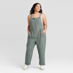 Women's Plus Size Sleeveless Square Neck Belted Overalls Jumpsuit - Universal Thread™