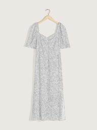 Printed Short Puff Sleeve Midi Dress - Addition Elle
