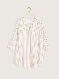 Striped Button-Down 3/4 Sleeve Linen Blouse - In Every Story