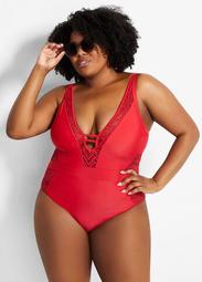 YMI Red Cutout One Piece Swimsuit