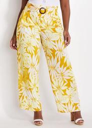 Belted Tropical Wide-Leg Pant