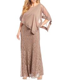 Plus Size Asymmetric Chiffon Poncho Lace Gown