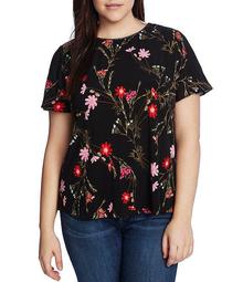 Plus Size Flutter Sleeve Floral Mixed Media Knit Top