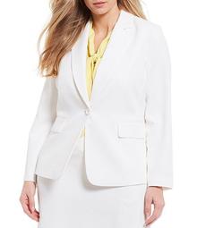 Plus Size Long Sleeve Twill One-Button Jacket
