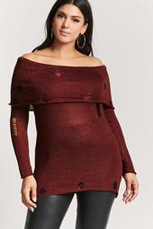 Plus Size Distressed Off-the-Shoulder Top