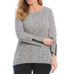 Plus Size Space Dye Texture Knit Jersey Boat Neck Long Sleeve Top