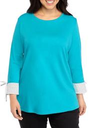 Plus Size 3/4 Sleeve Woven Cuff Top