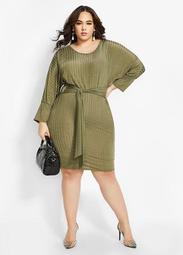 Belted Bodycon Knee Length Dress
