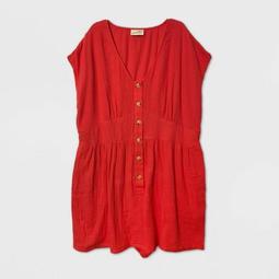 Women's Plus Size Short Sleeve Romper - Universal Thread™ Red