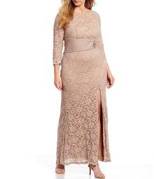 Plus Size Sequin Glitter Stretch Lace Bead Applique Shirred Waist Gown