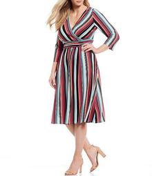 Plus Size Striped Ruched Waist Detail Jersey Midi Dress