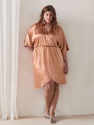 Solid Dolman Sleeve Faux Wrap Dress - Addition Elle