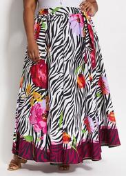 Belted Floral Zebra Maxi Skirt