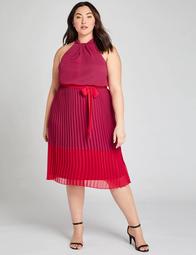 Pleated Colorblock Fit & Flare Dress