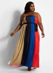 Belted Strapless Colorblock Maxi