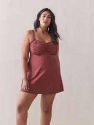 Solid Swim Dress with Ruching Detail - Addition Elle