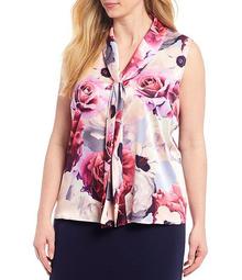 Plus Size Sleeveless Floral Printed Satin Georgette Double Sash Top