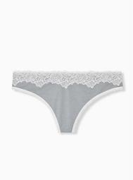Light Heather Grey Microfiber & Lace Thong Panty