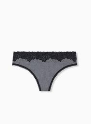 Charcoal Grey Microfiber & Lace Thong Panty