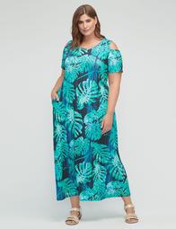 Winthrop Forest Open-Shoulder Maxi Dress (With Pockets)
