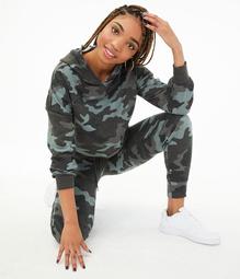 Camo Cinched Cropped Pullover Hoodie***