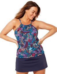 Swimsuits For All Women's Plus Size Cortland Highneck Skirtini 8 Multi Paisley