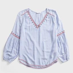NAUTICA JEANS CO. STRIPE EMBROIDERED WOVEN TOP