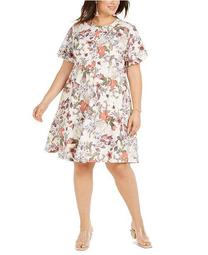 INC Plus Size Cotton Puff-Sleeve Dress, Created for Macy's