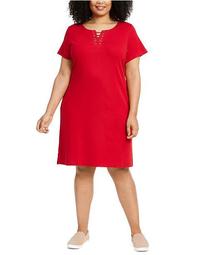 Plus Size Laced-Neck Dress, Created for Macy's