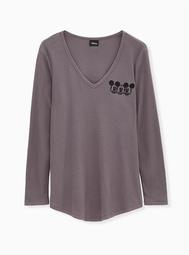 Disney Mickey Mouse Slate Brown Waffle Knit Top