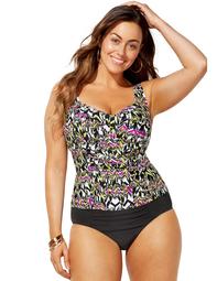 Swimsuits For All Women's Plus Size Ruched Twist Front Tankini Set with Ruched Brief