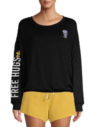 Peanuts Women's and Women's Plus Snoopy Embroidered Long Sleeve Sleep Top