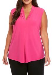 Plus Size Solid Sleeveless V Neck High Low Cami