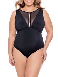 Time and Tru Womens' & Women's Plus Mesh Insert High Neck One Piece Swimsuit