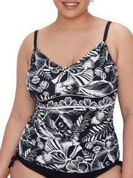 24th & Ocean Womens Plus Size Tropical Paradise Adjustable Tankini Top Style-TF0K776W