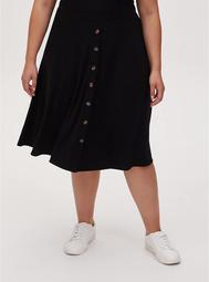 Black Rib Button Midi Skirt