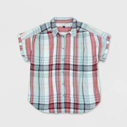 Women's Plus Size Plaid Short Sleeve Button-Down Shirt - Universal Thread™ Red