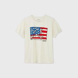 Women's Keith Haring Flag Short Sleeve Boyfriend Graphic T-Shirt - (Regular & Plus) Ivory