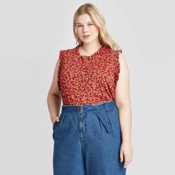 Women's Plus Size Floral Print Ruffle Trim Tank Top - Who What Wear™ Red