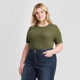 Women's Plus Size Short Sleeve Ribbed T-Shirt - Ava & Viv™